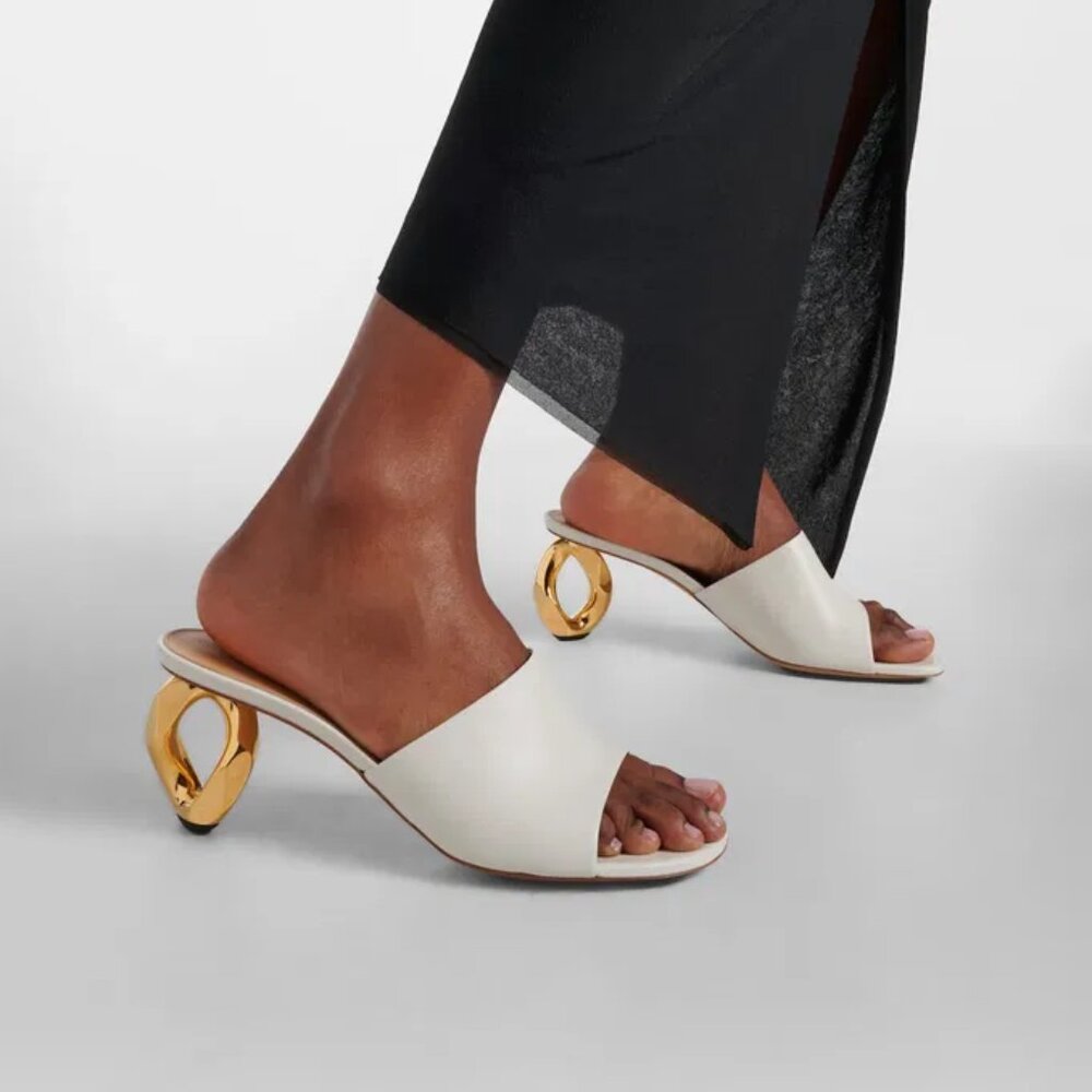 JW Anderson Leather Mules Chain Heel Natural Gold Size IT 36 US 6 NEW IN BOX